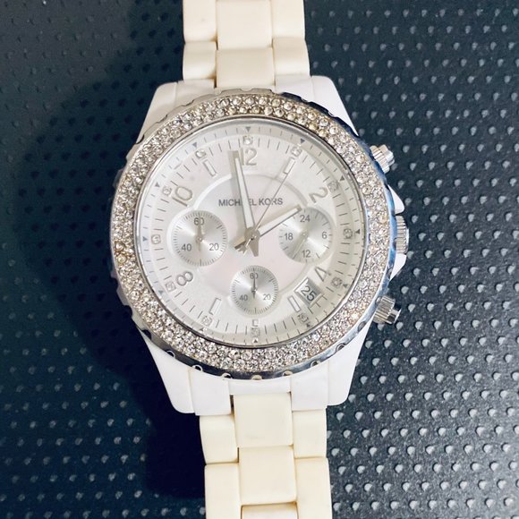 Michael Kors Collection Jewelry - Michael Kors Madison White Mother of Pearl Dial Chronograph Ladies Watch MK5300